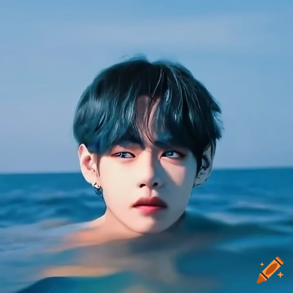 Taehyung from bts standing near the sea