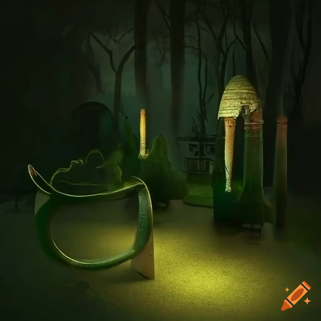 surrealist park with futuristic gothic elements