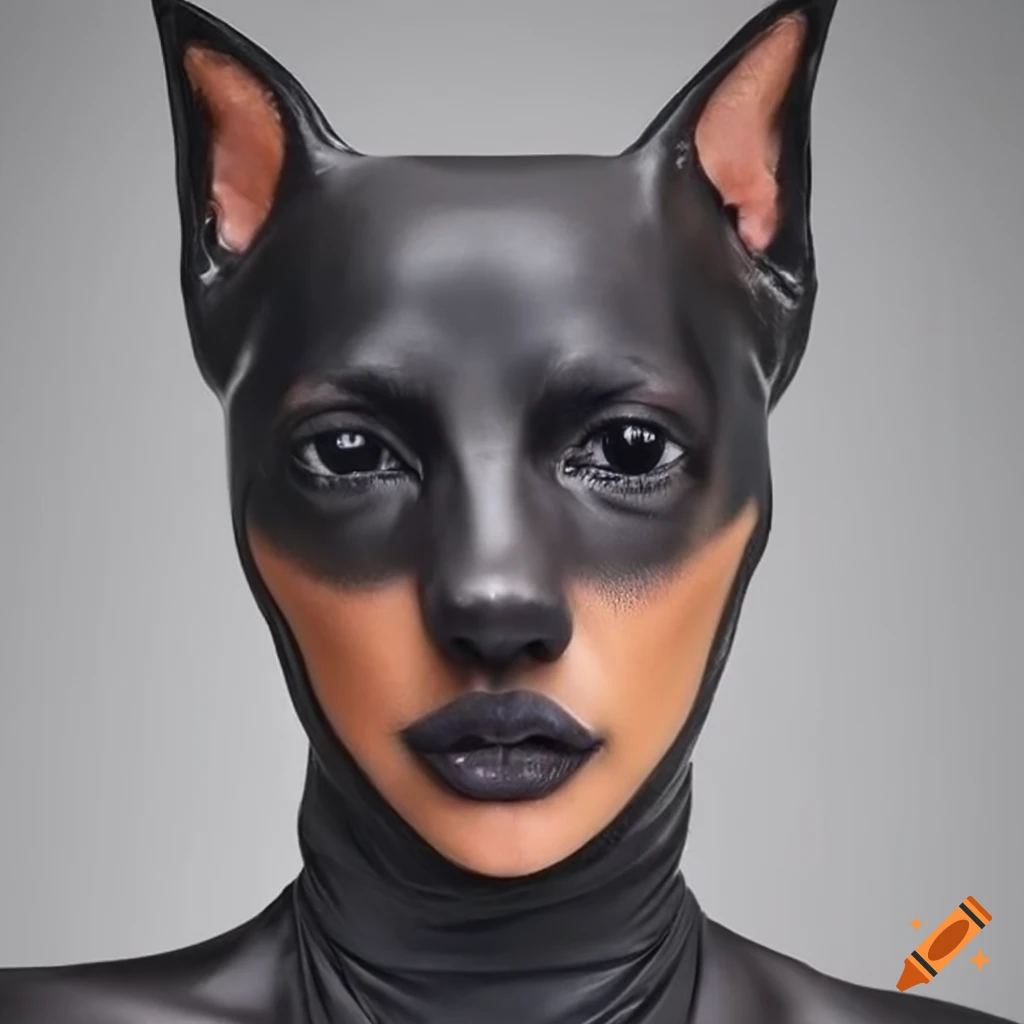 Latex doberman head inspired by kendall jenner on Craiyon
