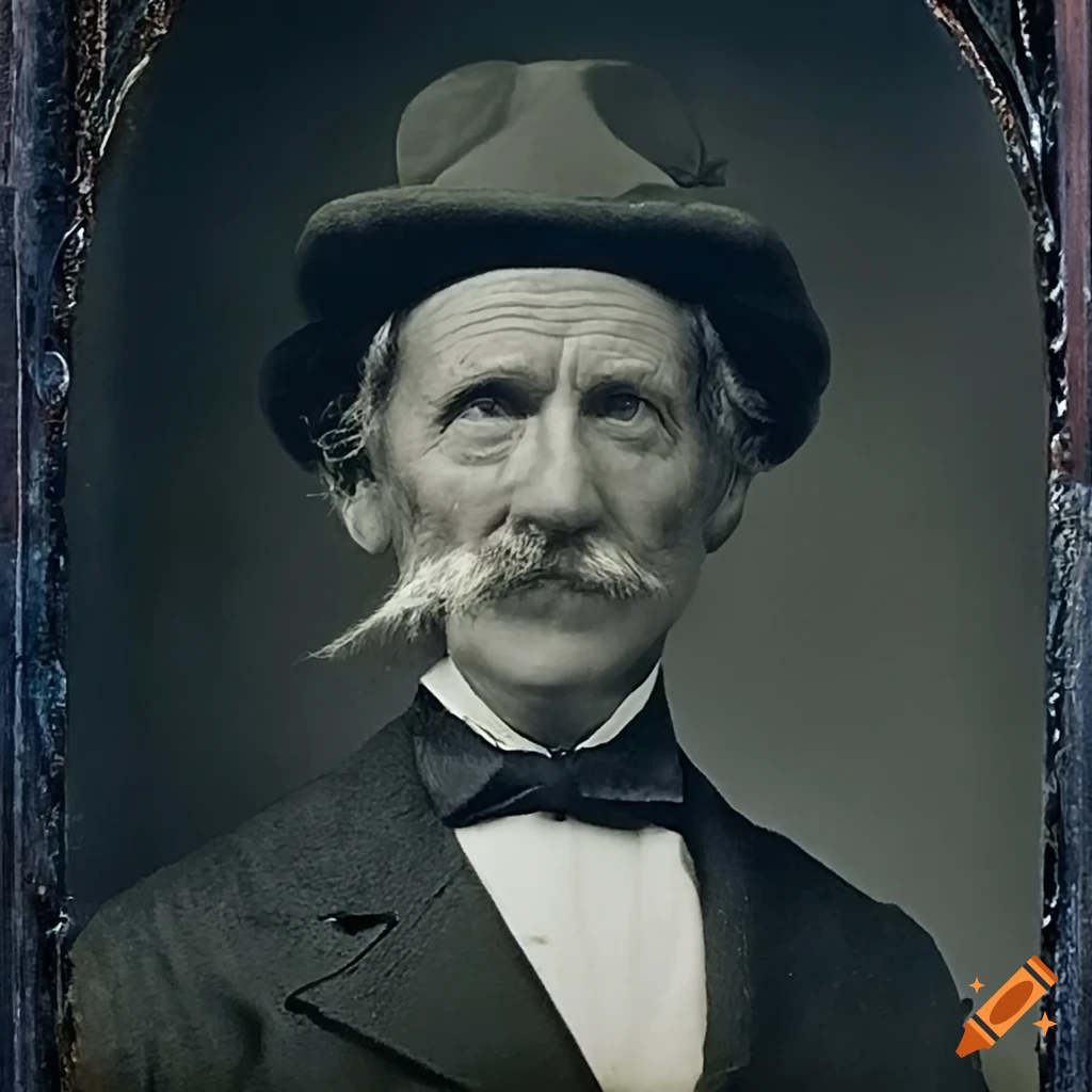 daguerreotype portrait of an old man with a moustache and small animal