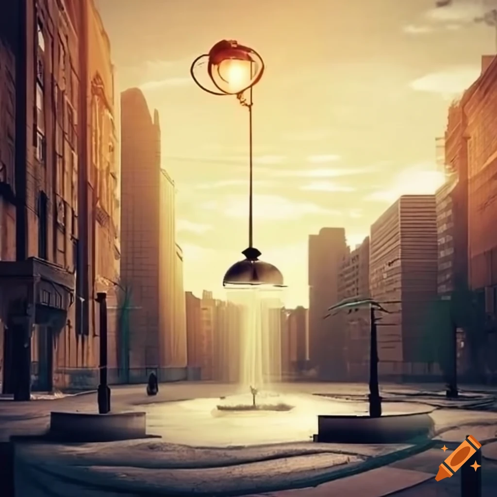 surreal urban park with magical elements