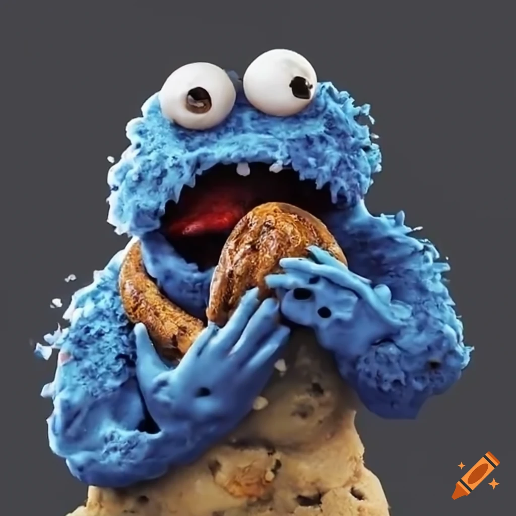cookie monster enjoying cinnamon rolls