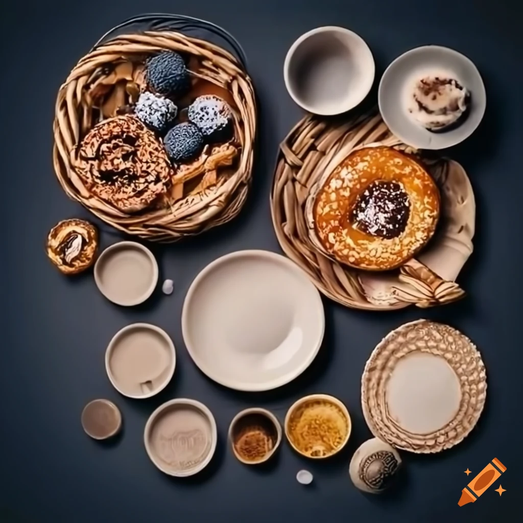 picnic spread with pastries and drinks in a wicker basket