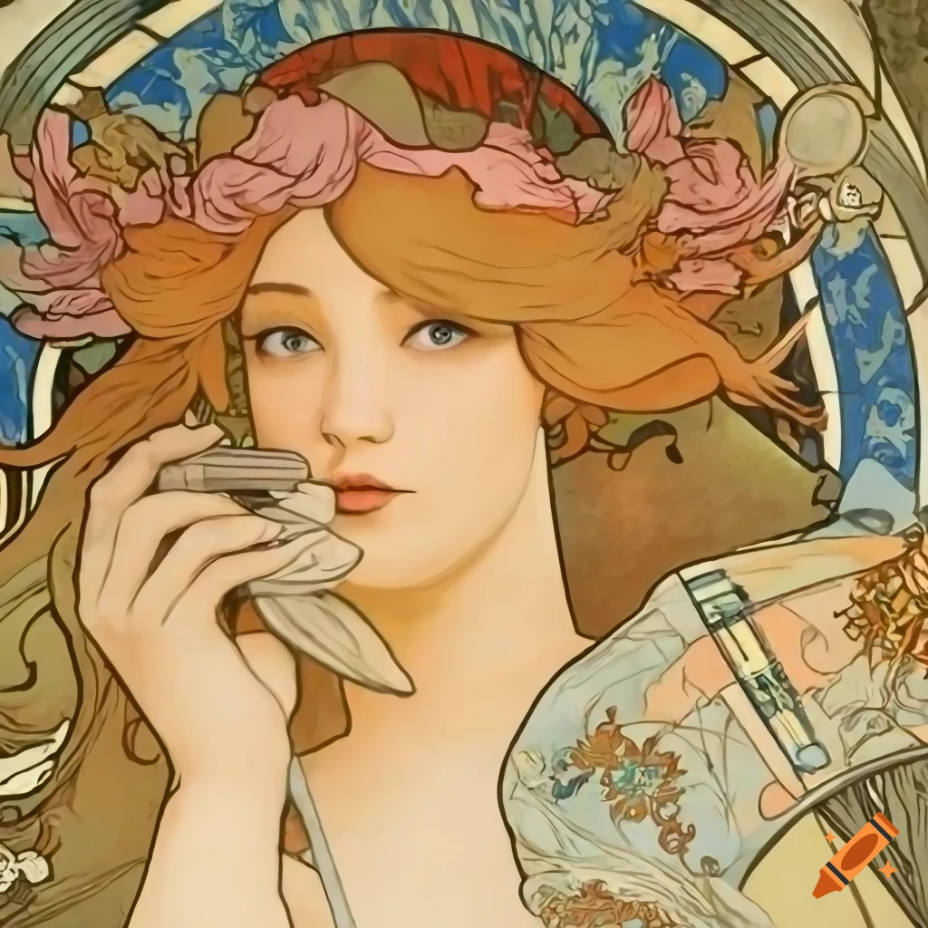 Poster of a guitar player inspired by alphonse mucha