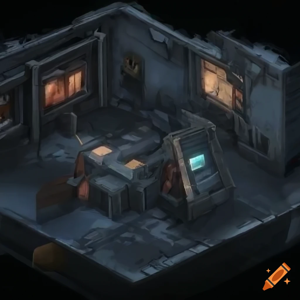 isometric game assets of damaged buildings