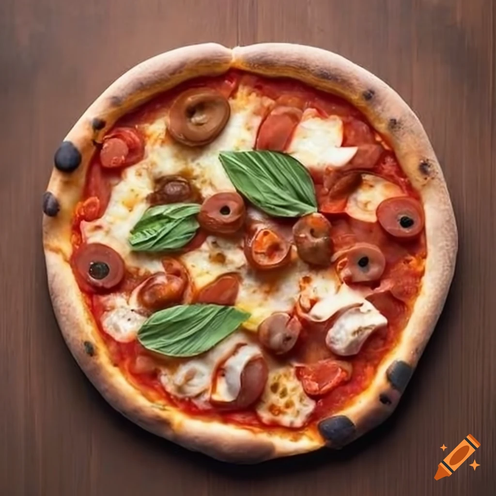 Top view of a delicious marinara pizza on Craiyon