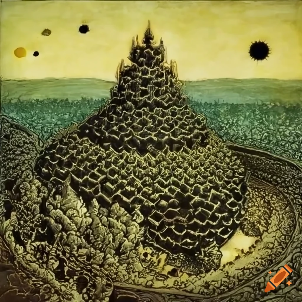 Black and white acid etching of kittelsen&amp;#39;s eye of doom on Craiyon