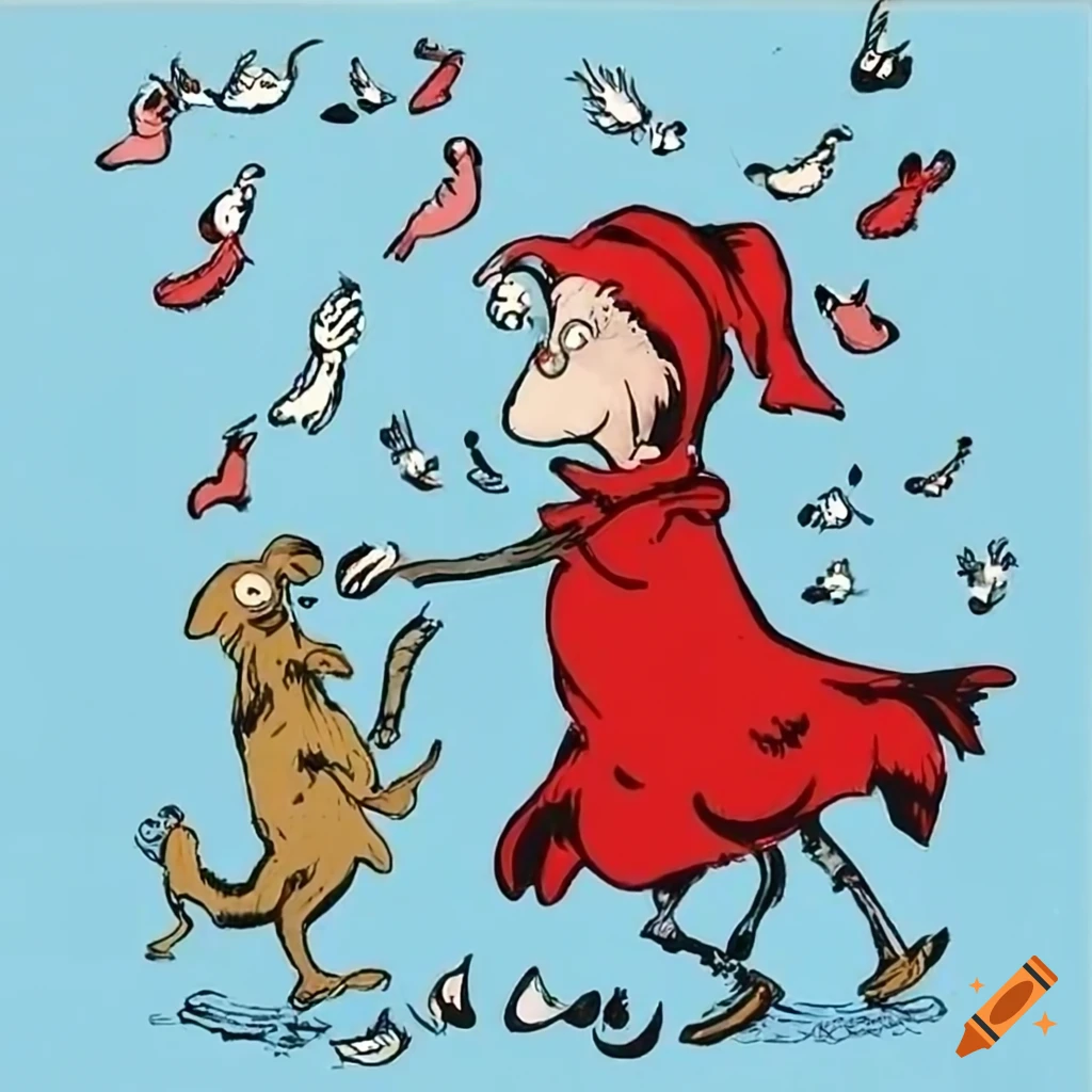 whimsical illustration of Little Red Riding Hood and pigeons