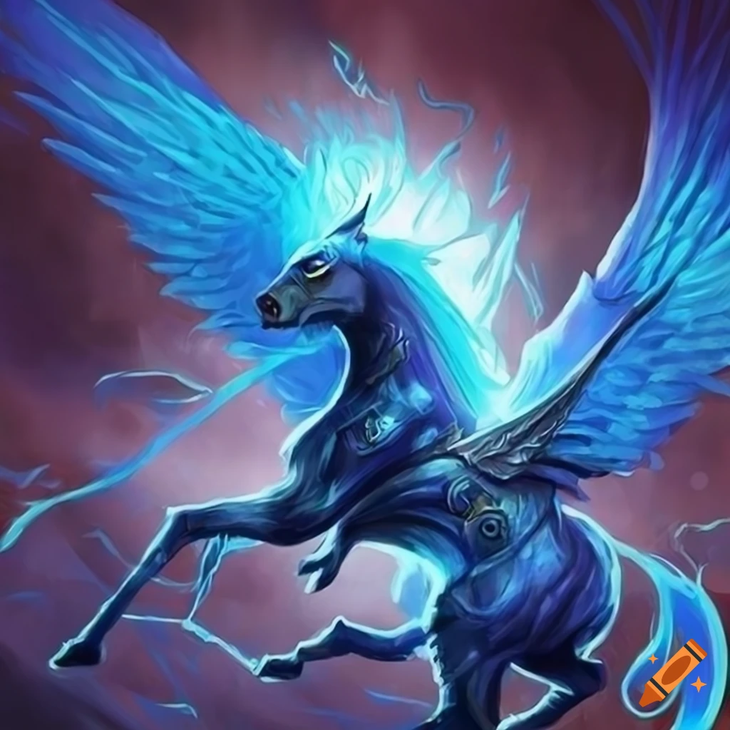 Blue rivalrier pegasus in magic the gathering style on Craiyon