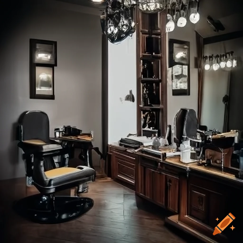 barber desk with mirror