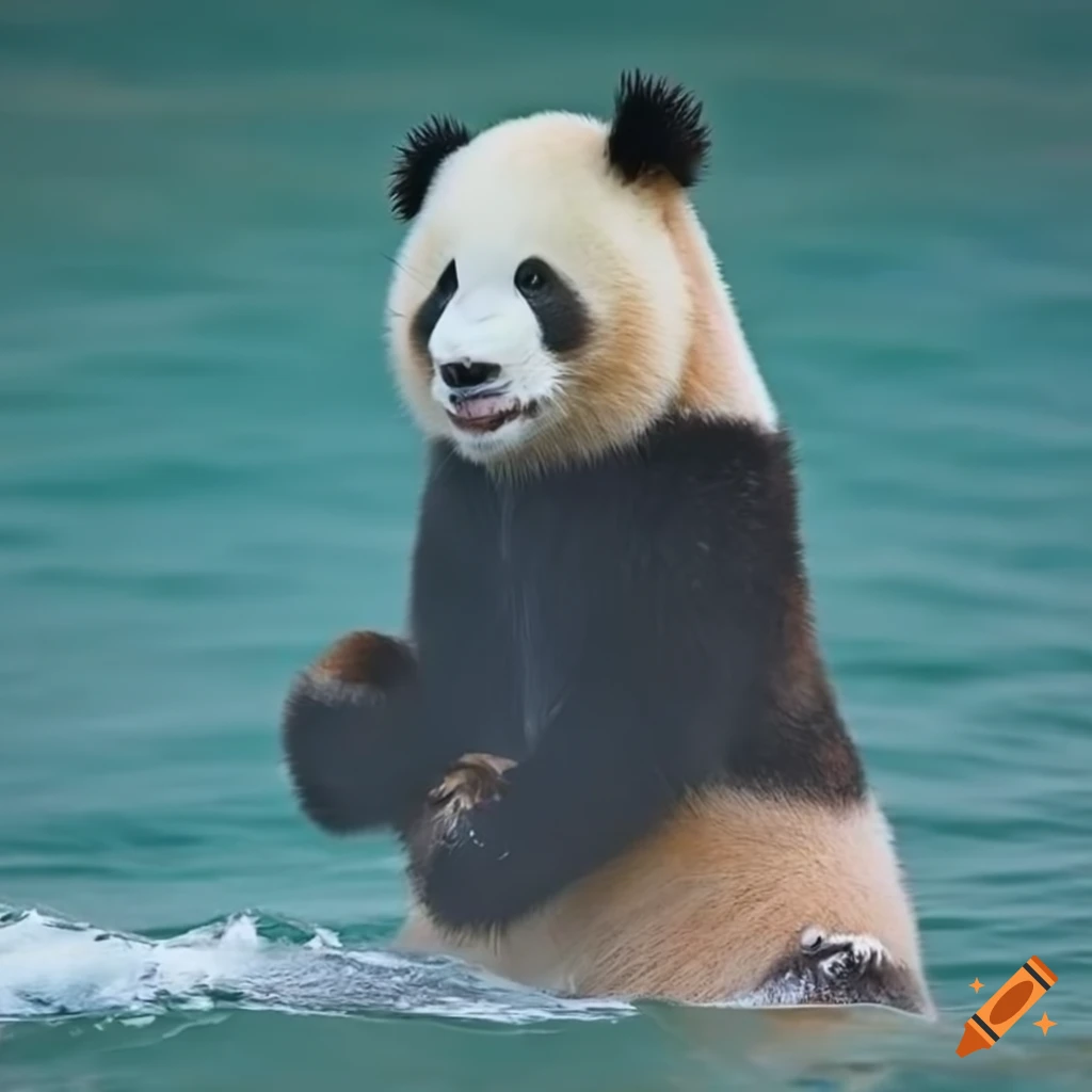 Panda Surfing On A Wave
