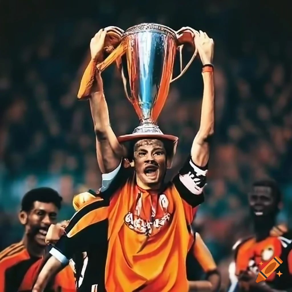 image of a football captain lifting the champions league trophy