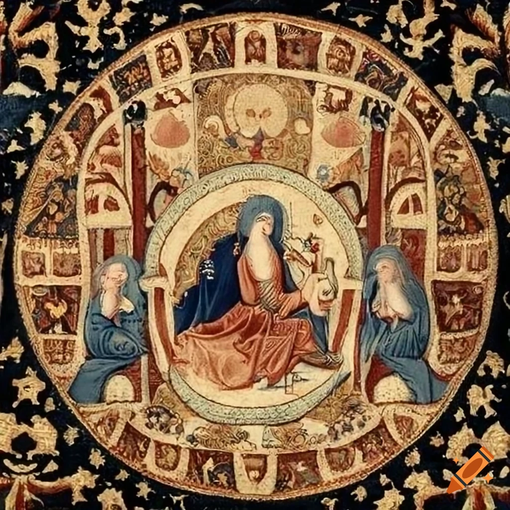 medieval tapestry depicting a waning moon