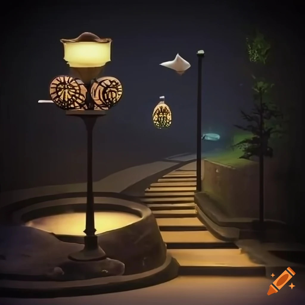 surrealistic urban park with gothic elements