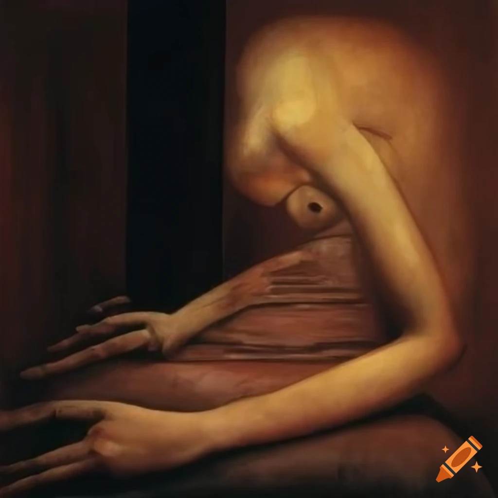 surreal painting of person in bed with hand