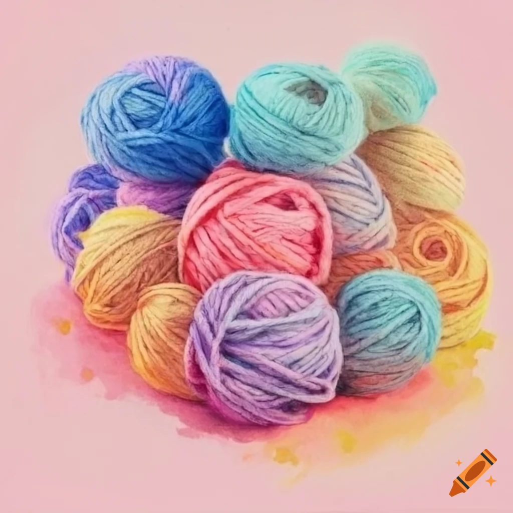watercolor painting of colorful yarn balls