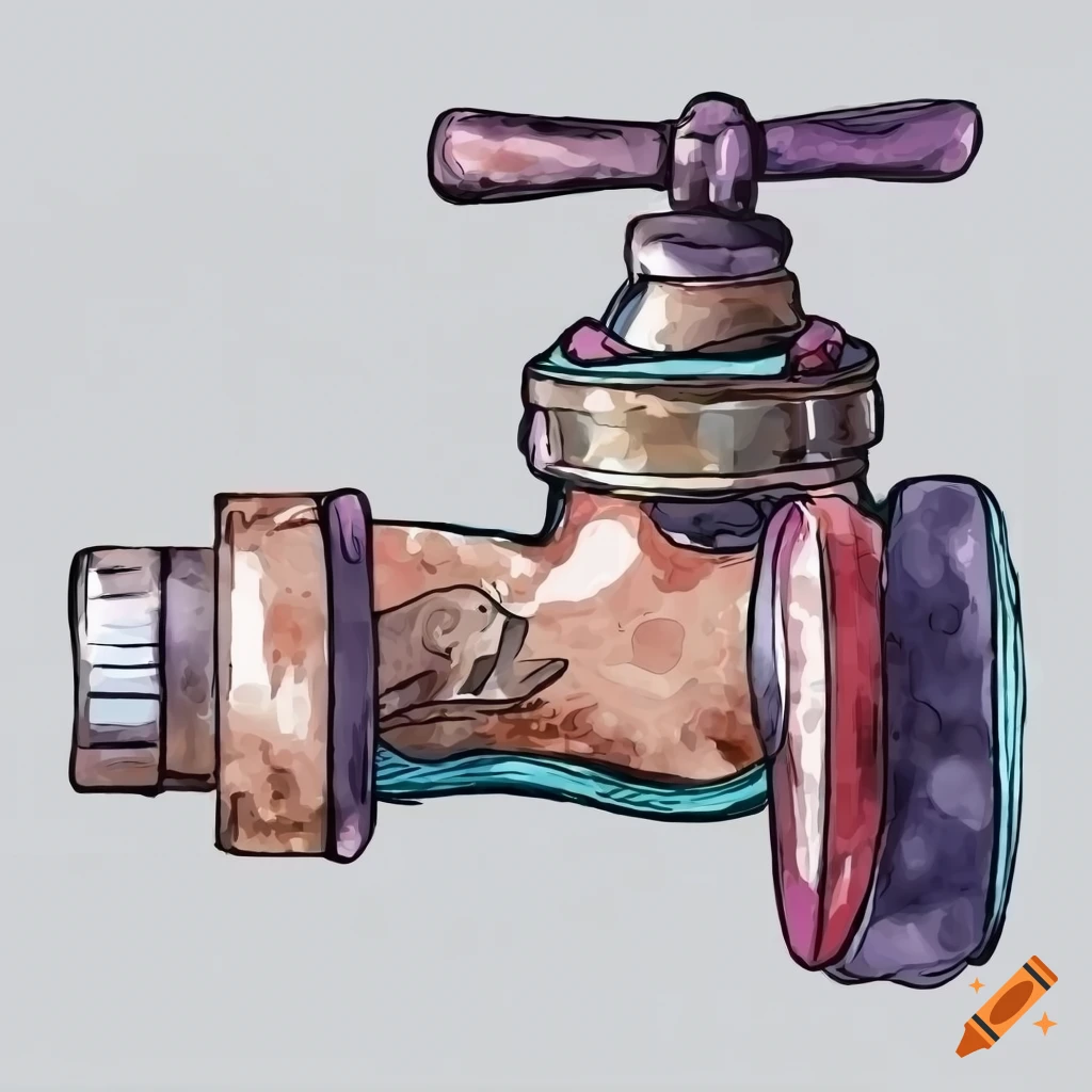 watercolor illustration of a plumbing cut off valve