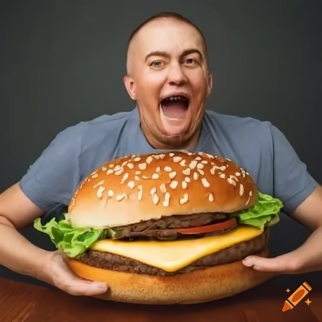 Man enjoying a giant cheeseburger on Craiyon