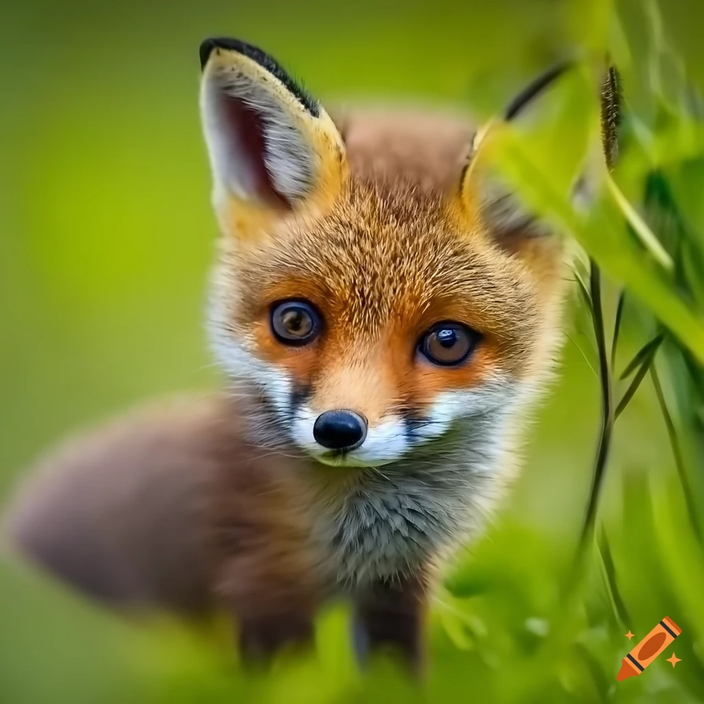 professional photograph of a cute baby fox