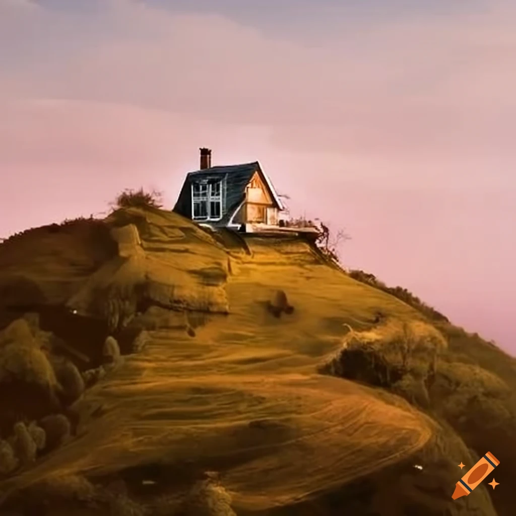 image of a unique house on a hill