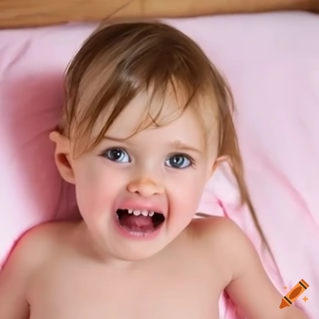 cute toddler girl in swimsuit with pig tails