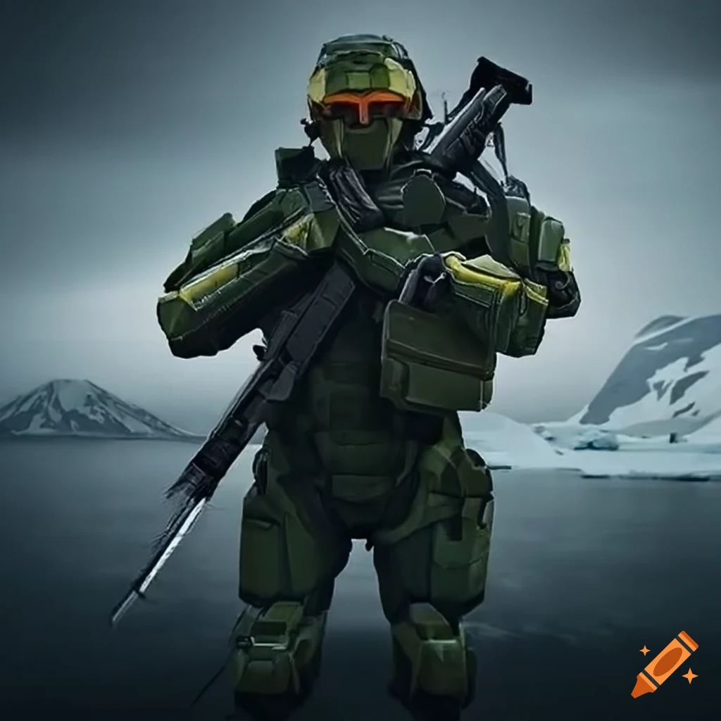 image of a modern sci-fi commando in Antarctica