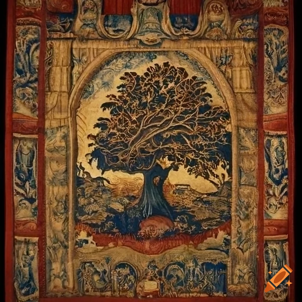 Medieval tapestry with a tree design