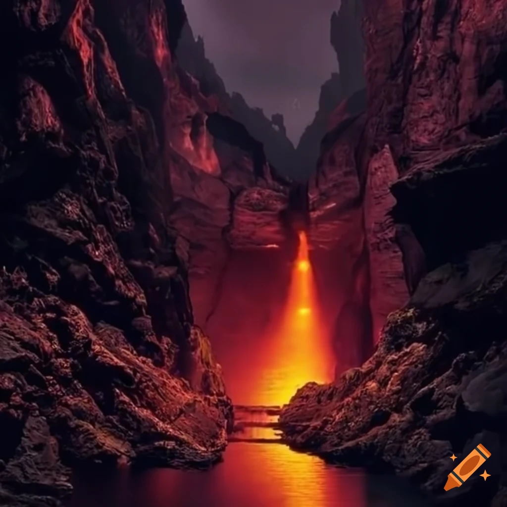 image of a bridge over lava surrounded by sinister scenery