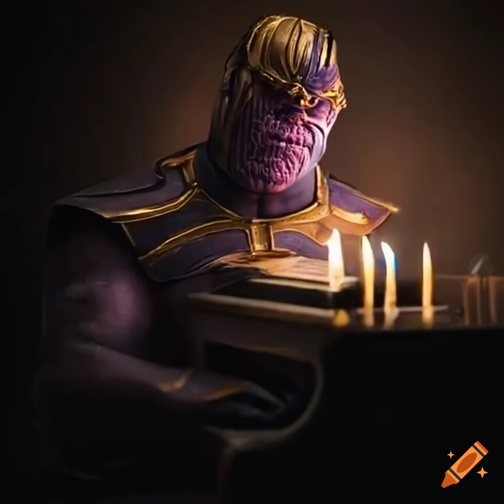 piano playing Thanos with a candle