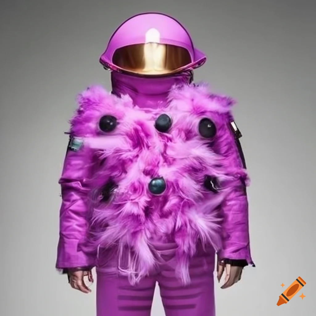 Prada space suit with a feather boa on Craiyon