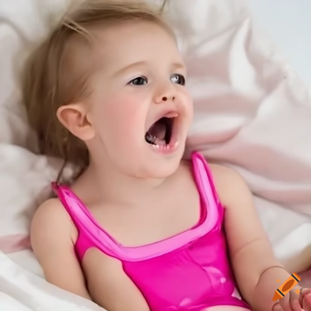 cute toddler girl in swimsuit with pigtails