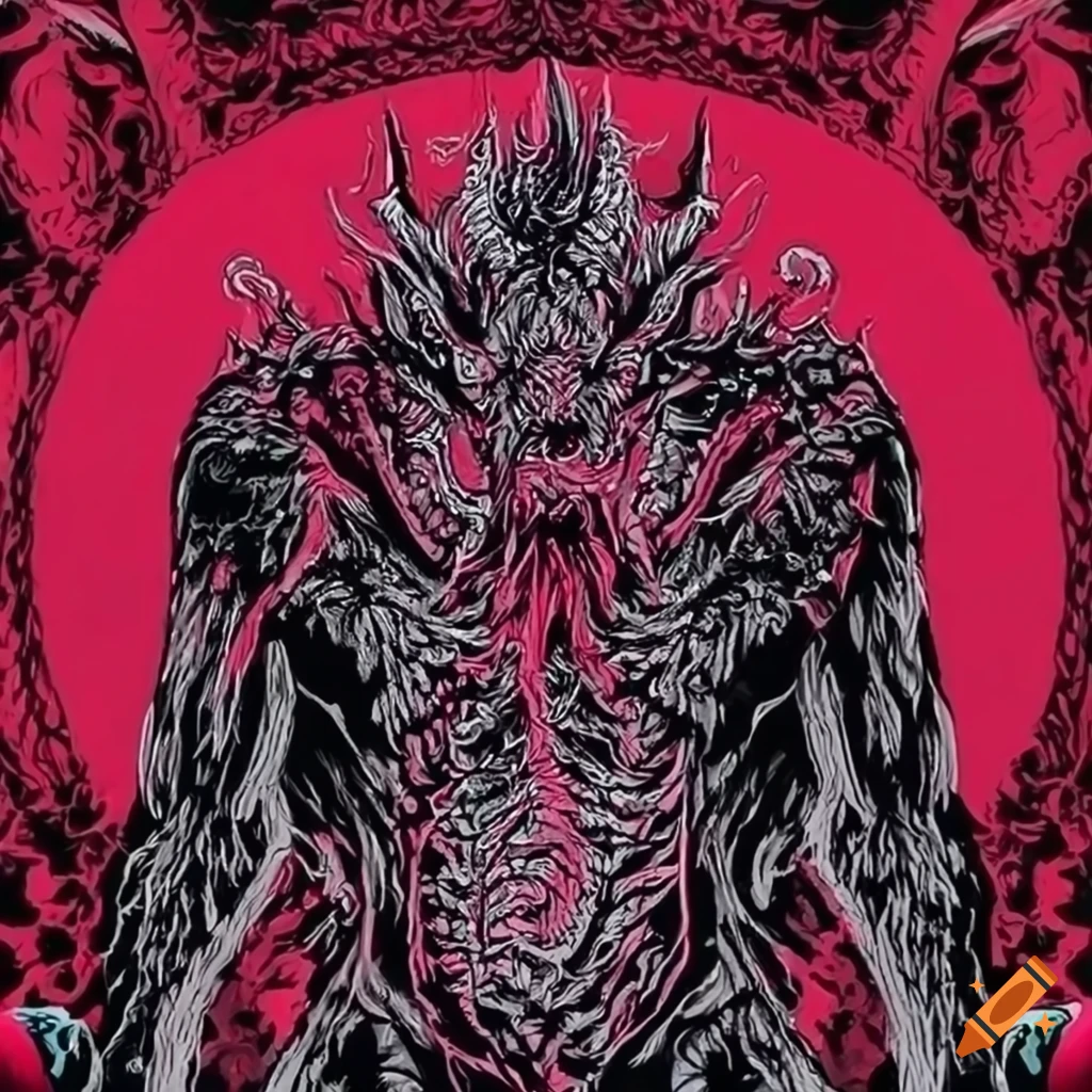 detailed mythical creature design on a metal band t-shirt