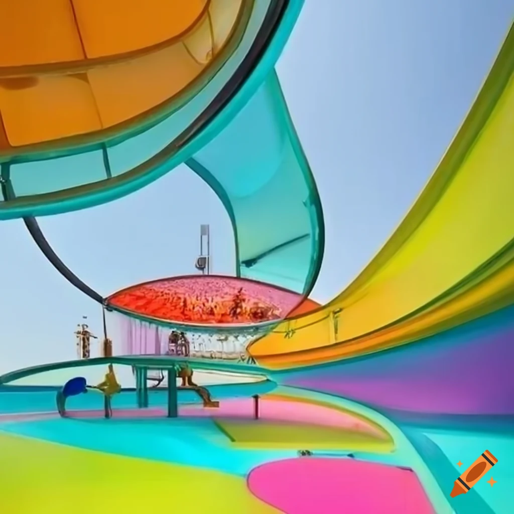 Colorful and surreal playground with glass structures