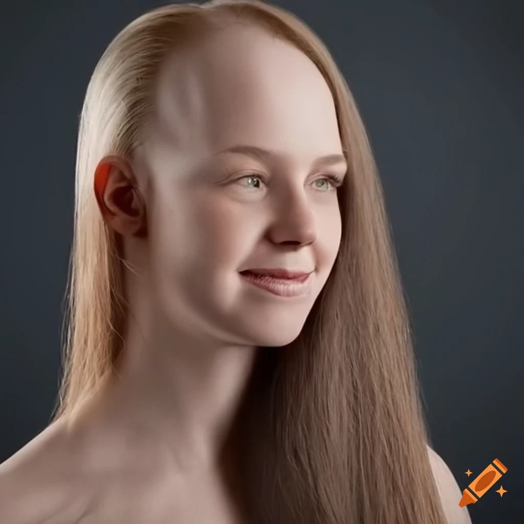 young woman's transformation from having long hair to being bald