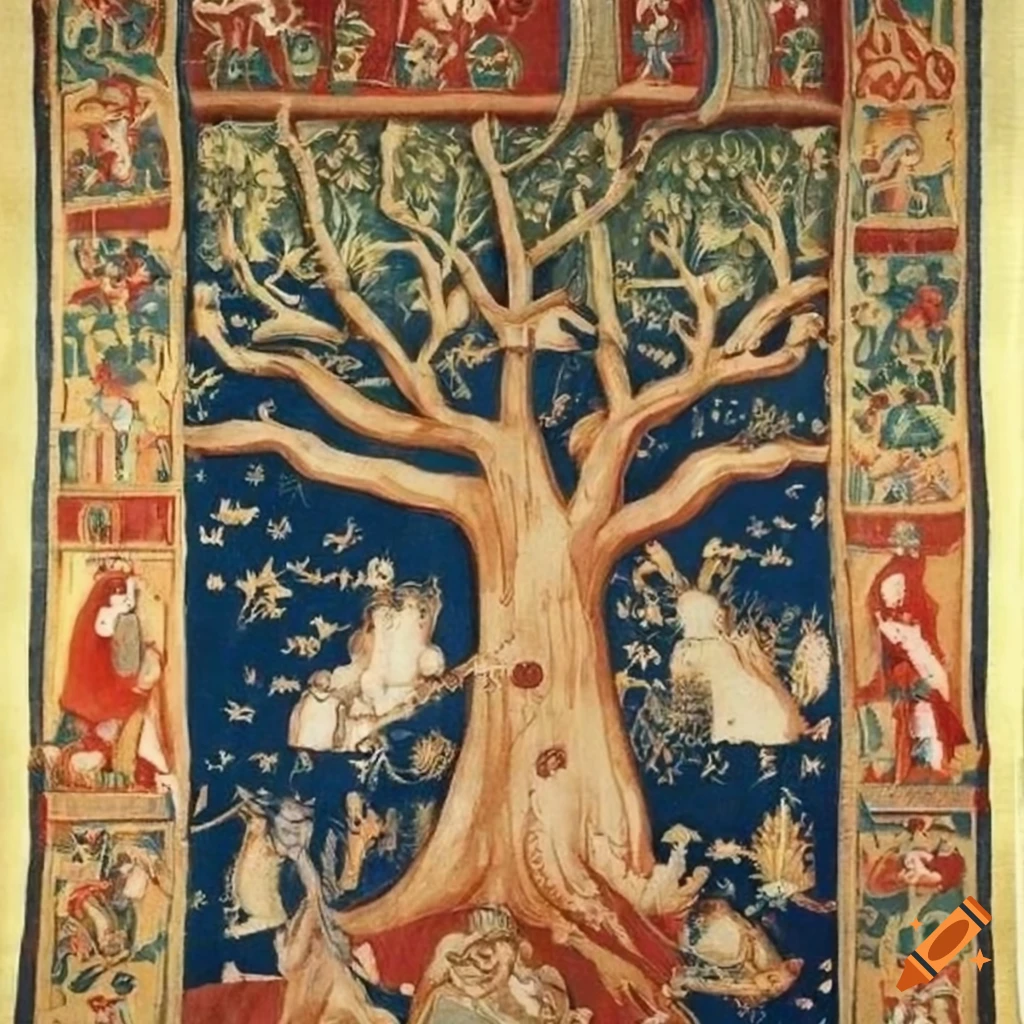 medieval tapestry depicting a tree