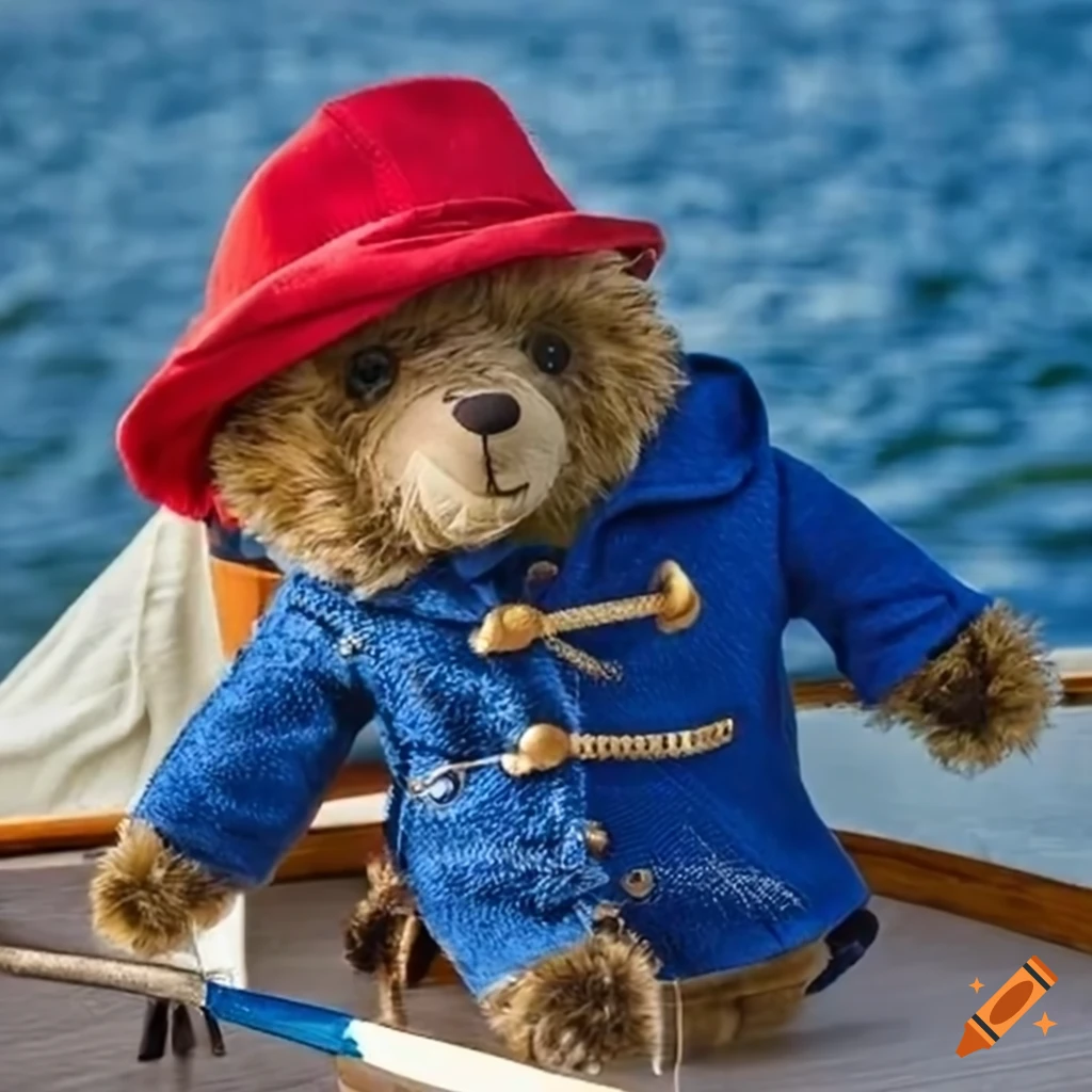 Paddington bear teddy fishing on a boat on Craiyon