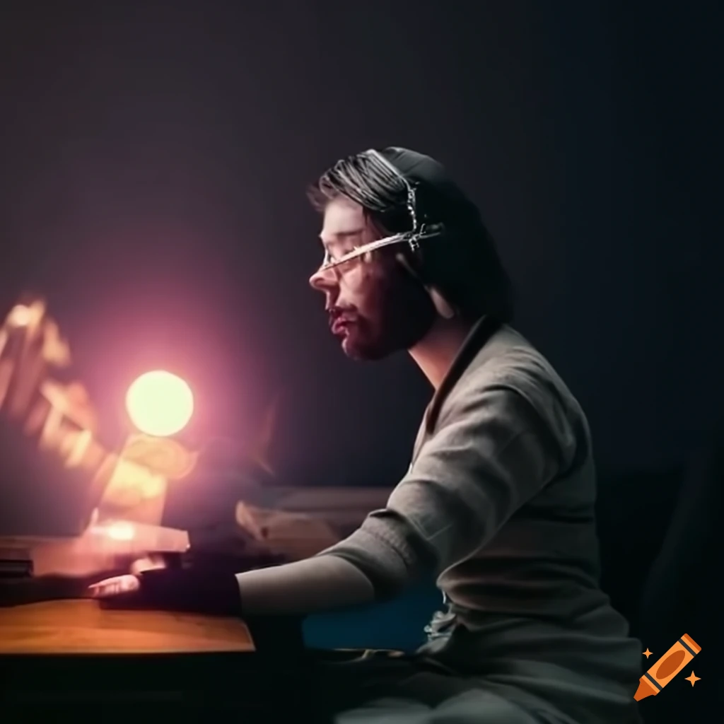 avant-garde musician with electronic instrument