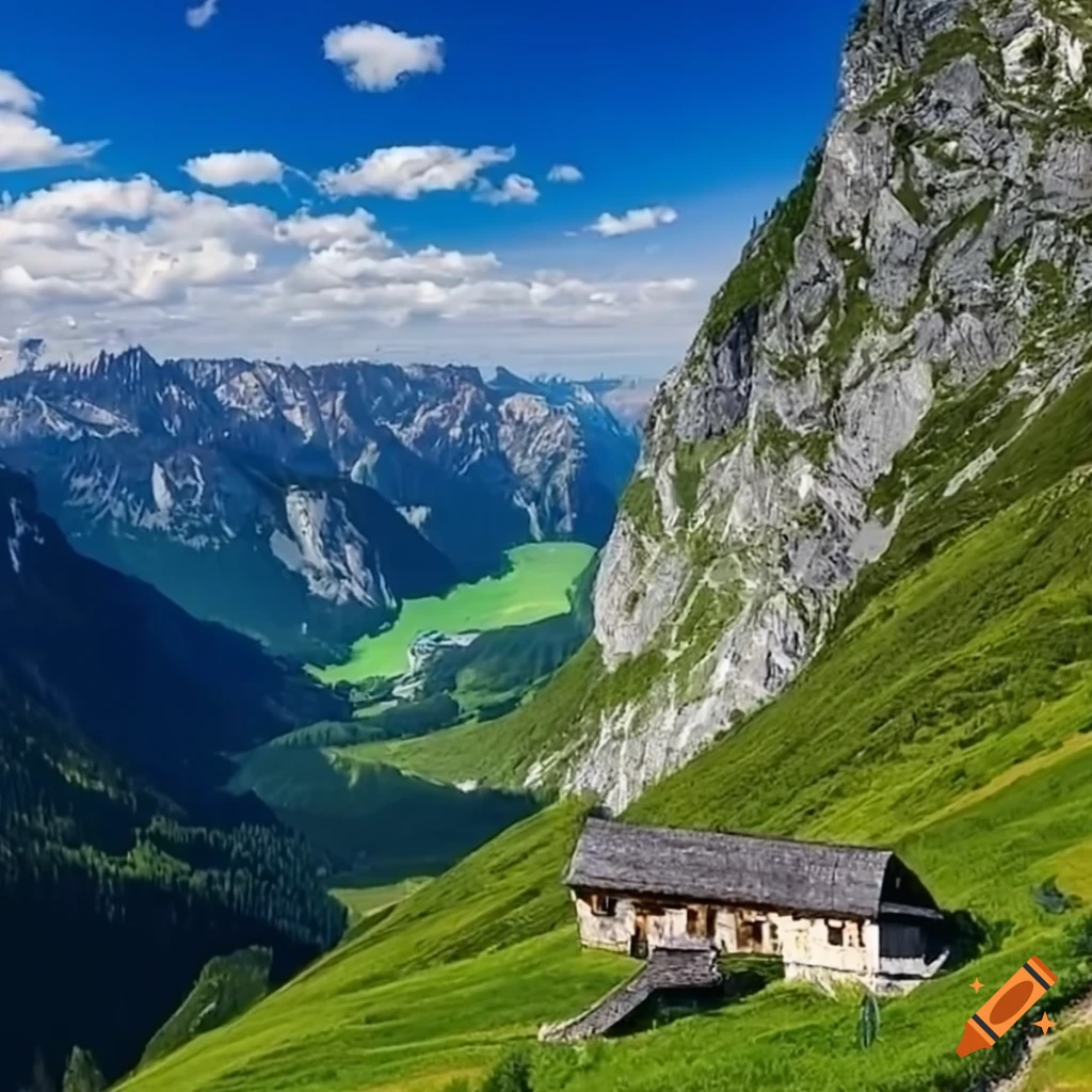 hiking in the Austrian mountains with a view of an alpine hut