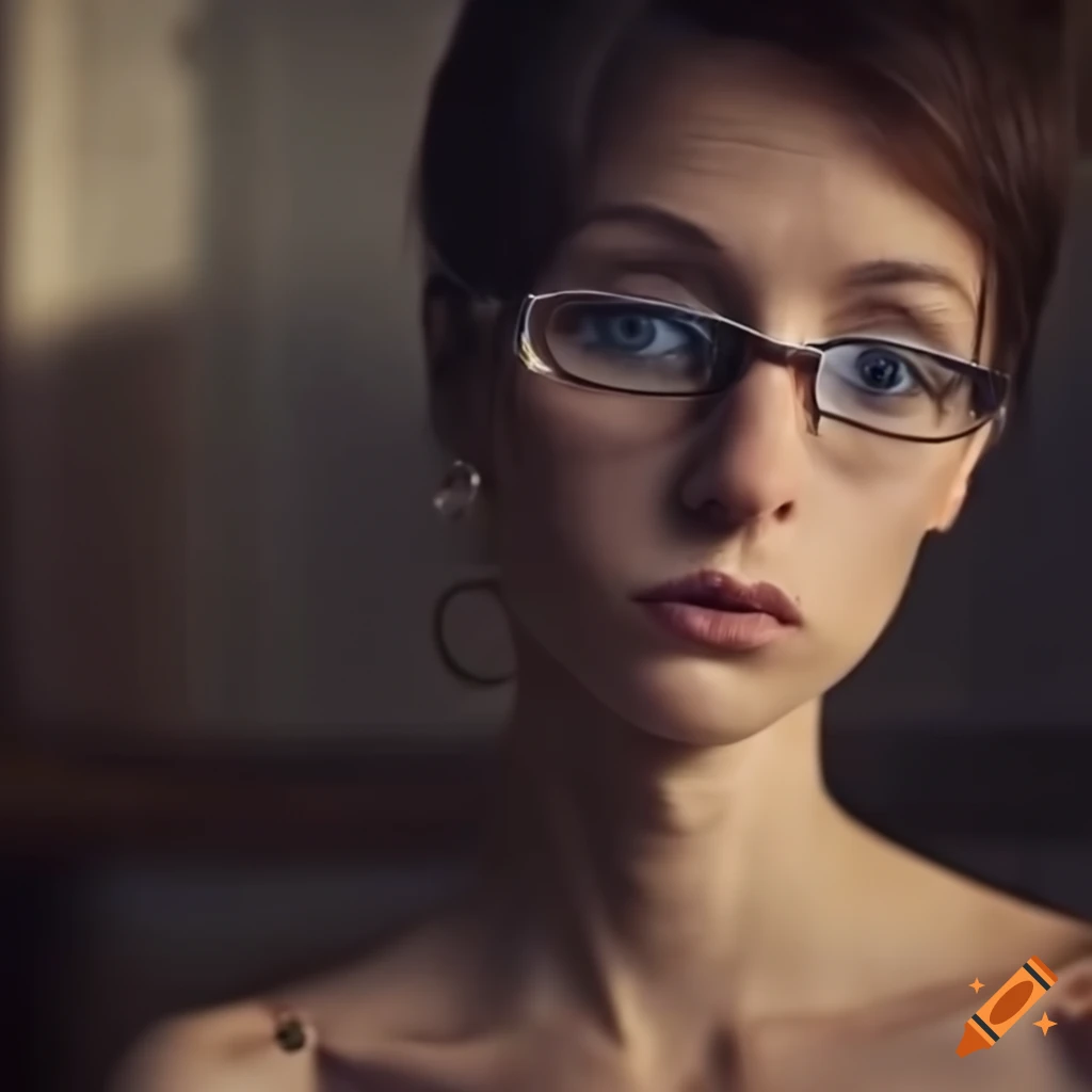 cinematic shot of a woman with a pixie haircut in the city