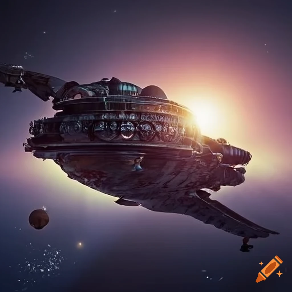 mosque-shaped spaceship in space