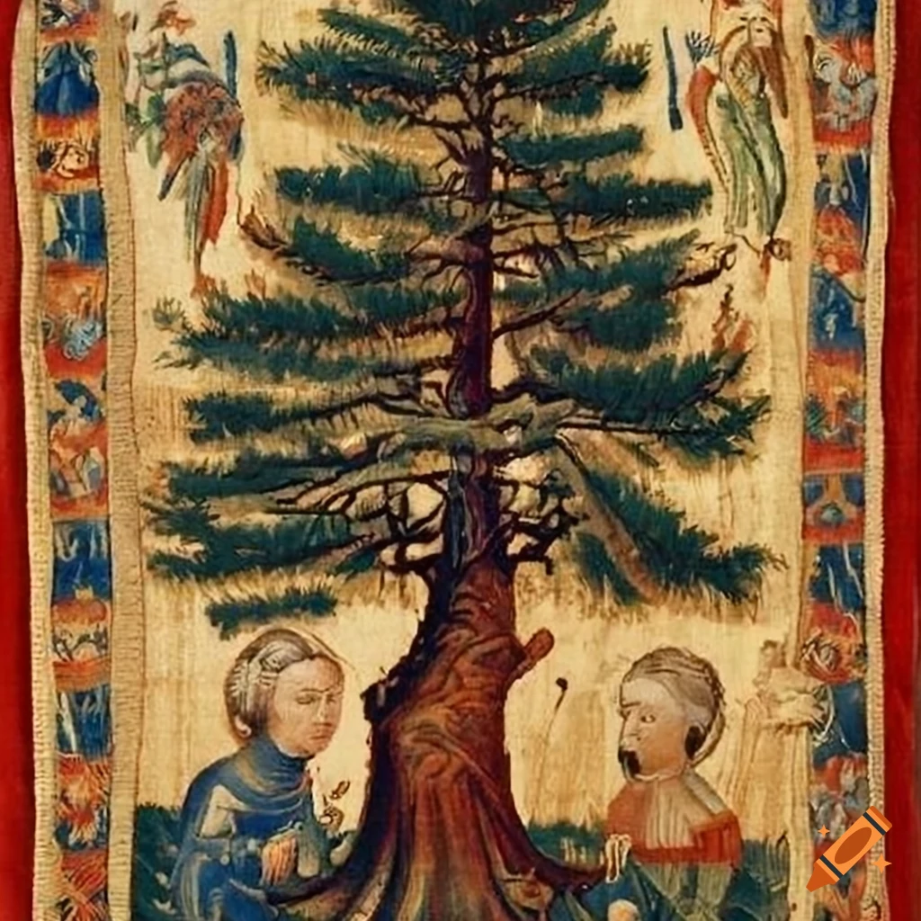 medieval tapestry of a pine tree