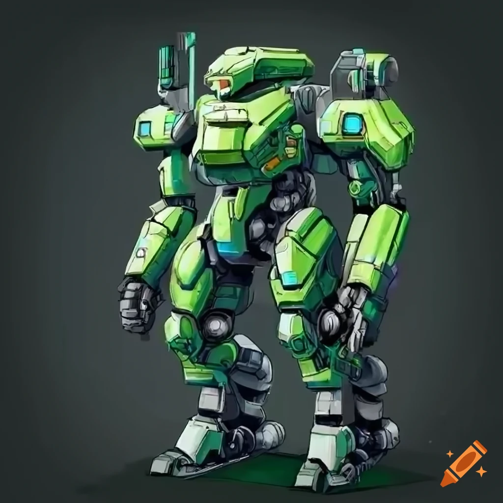 Anime-style mecha in navy green color scheme on Craiyon