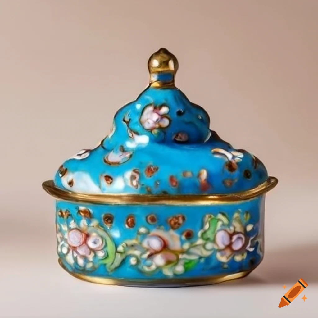 Closeup of a handpainted azure candy dish on Craiyon