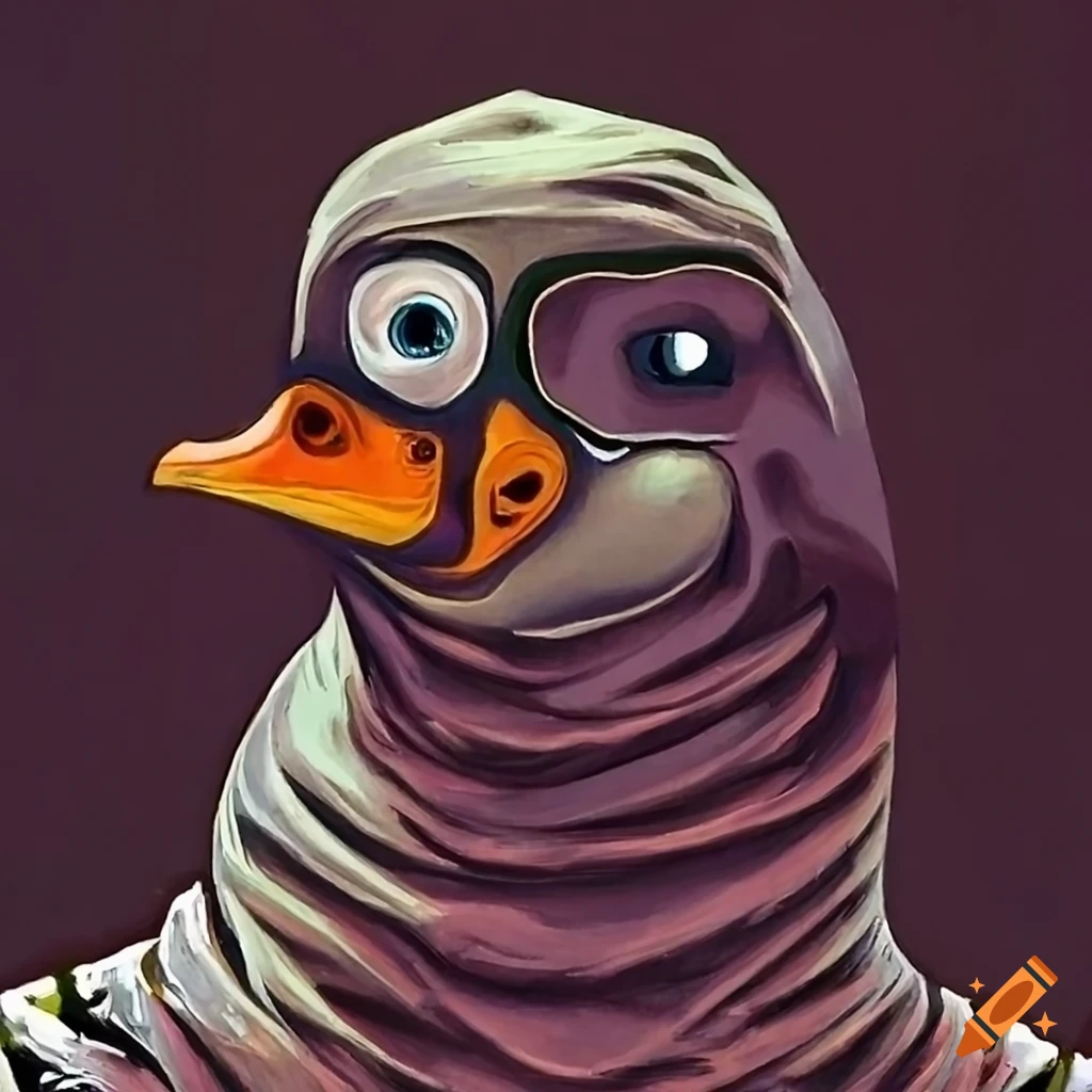 duck villain from a Noir graphic novel by Grant Wood