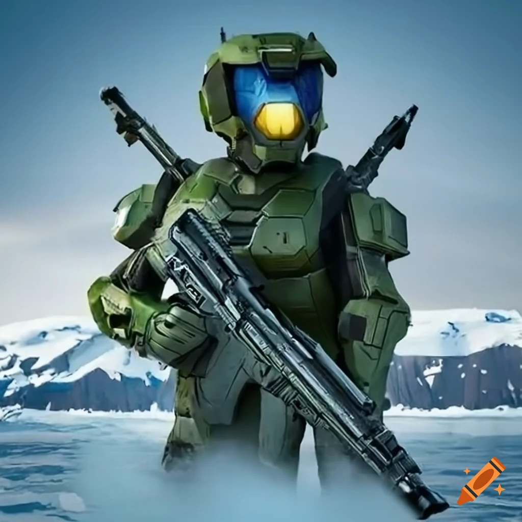 image of a modern sci-fi commando in Antarctica