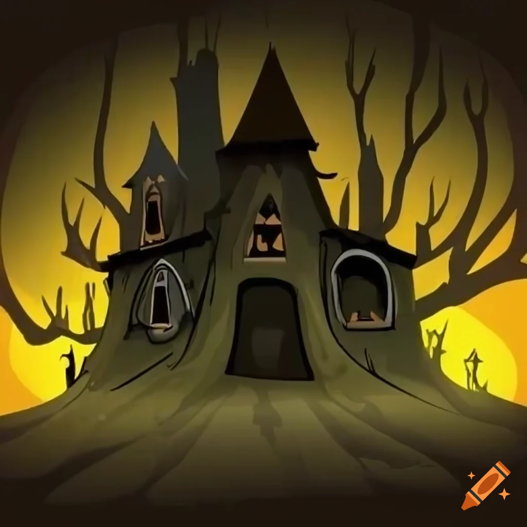 cartoon of a Hemi Cuda racing through a spooky forest