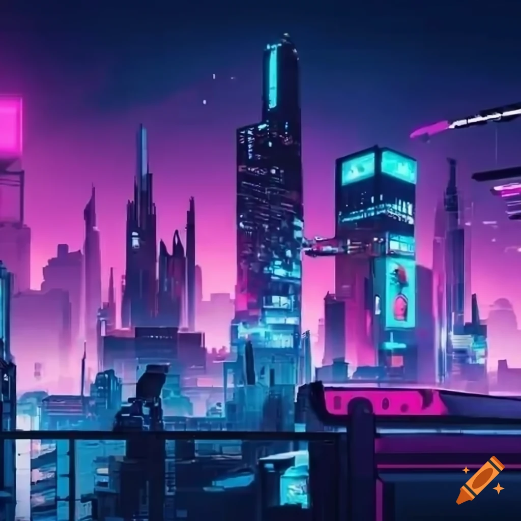 Futuristic Cyberpunk City With Neon Lights On Craiyon