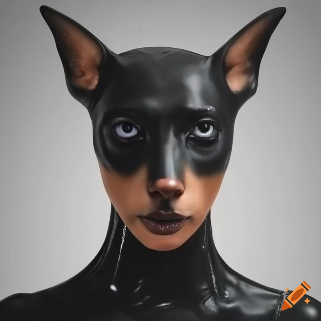 Kendall Jenner-inspired latex mask with Doberman features