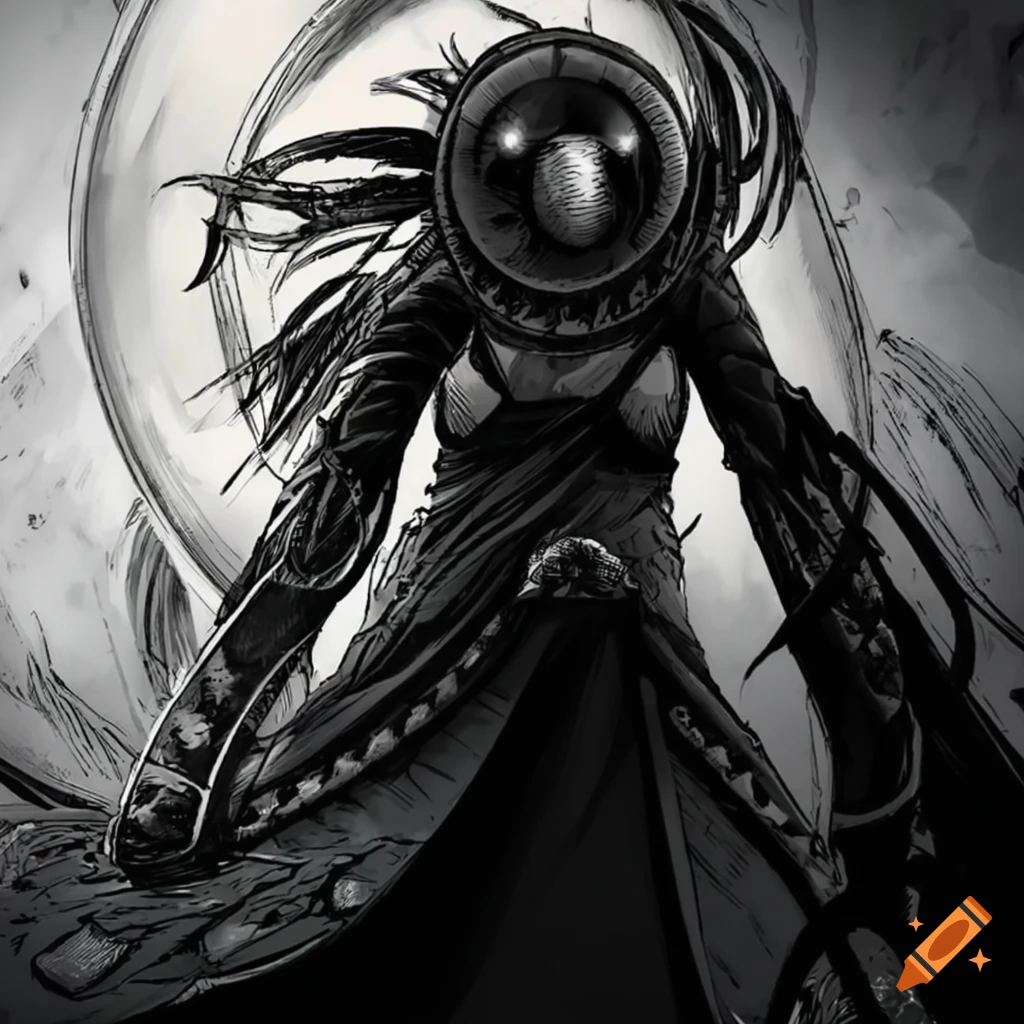 black and white manga style shield in holy light