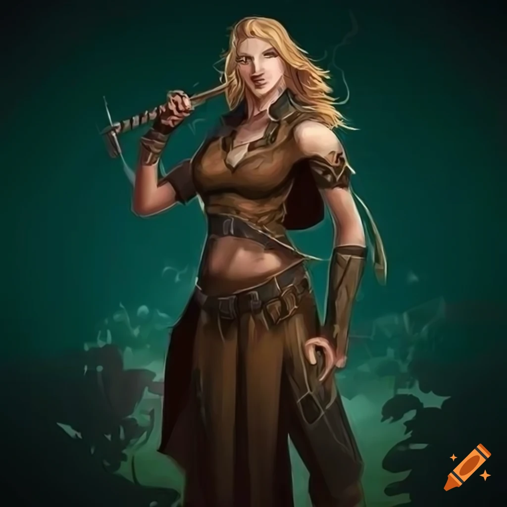 Illustration of a female ranger in a Dungeons and Dragons style on Craiyon, image size:1024x1024